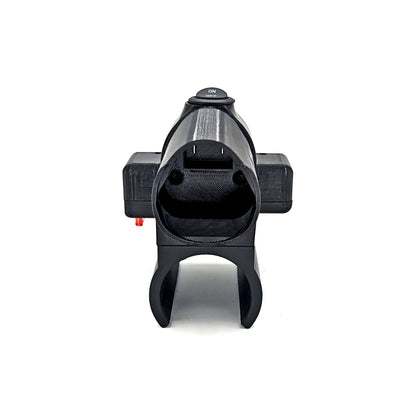 A black plastic cylindrical device with a textured finish, featuring a top button labeled 'POWER ON' and side mounting brackets, shown against a plain white background.