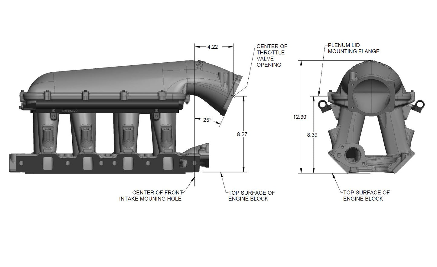 8.2" SBF Ford Hi-Ram EFI Manifold with Side Mount Top-Black