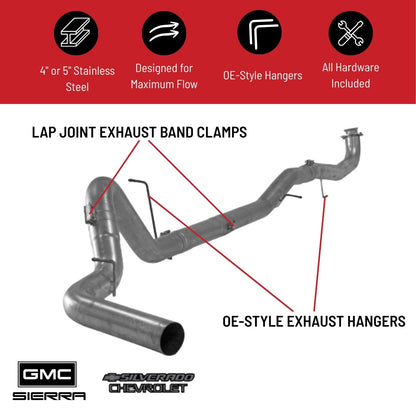 Down pipe Back Race Exhaust - GM Duramax 6.6L - 2001-2007