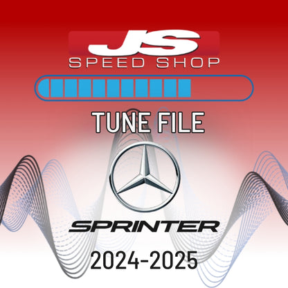 Digital graphic for a Mercedes Sprinter 2024-2025 tune file by JS Speed Shop, featuring the Mercedes star logo
