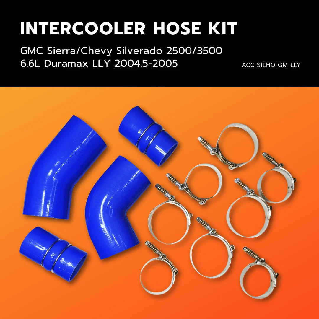 Duramax 6.6L silicone intercooler pipe and hose kits for 2004.5–2005 Chevy trucks. Designed for durability and high-boost performance.