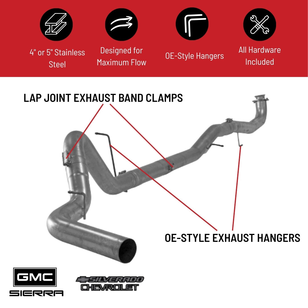 Down pipe Back Race Exhaust - GM Duramax 6.6L - 2001-2007