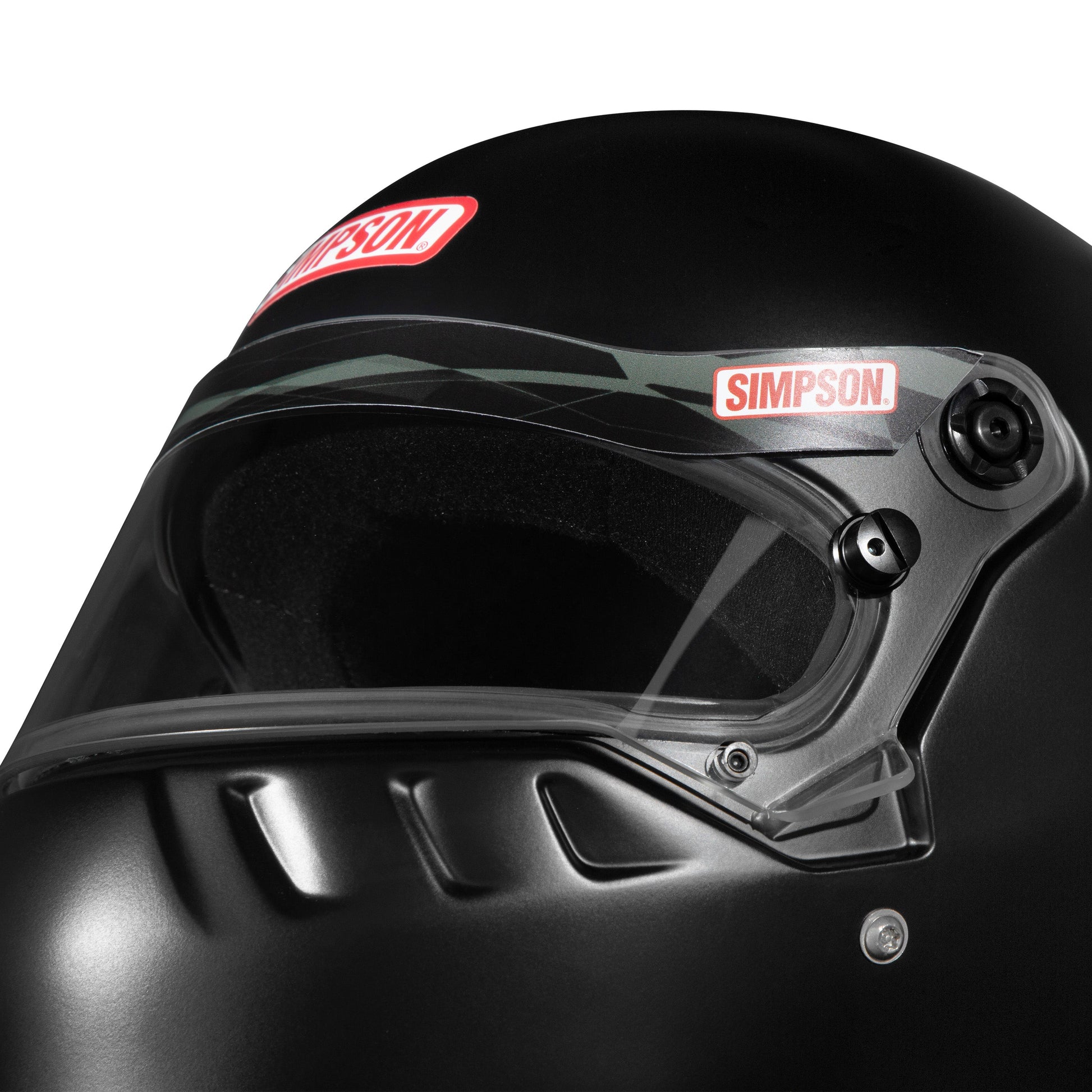 Simpson Vudo SA2025 helmet – Matte Black –visor view