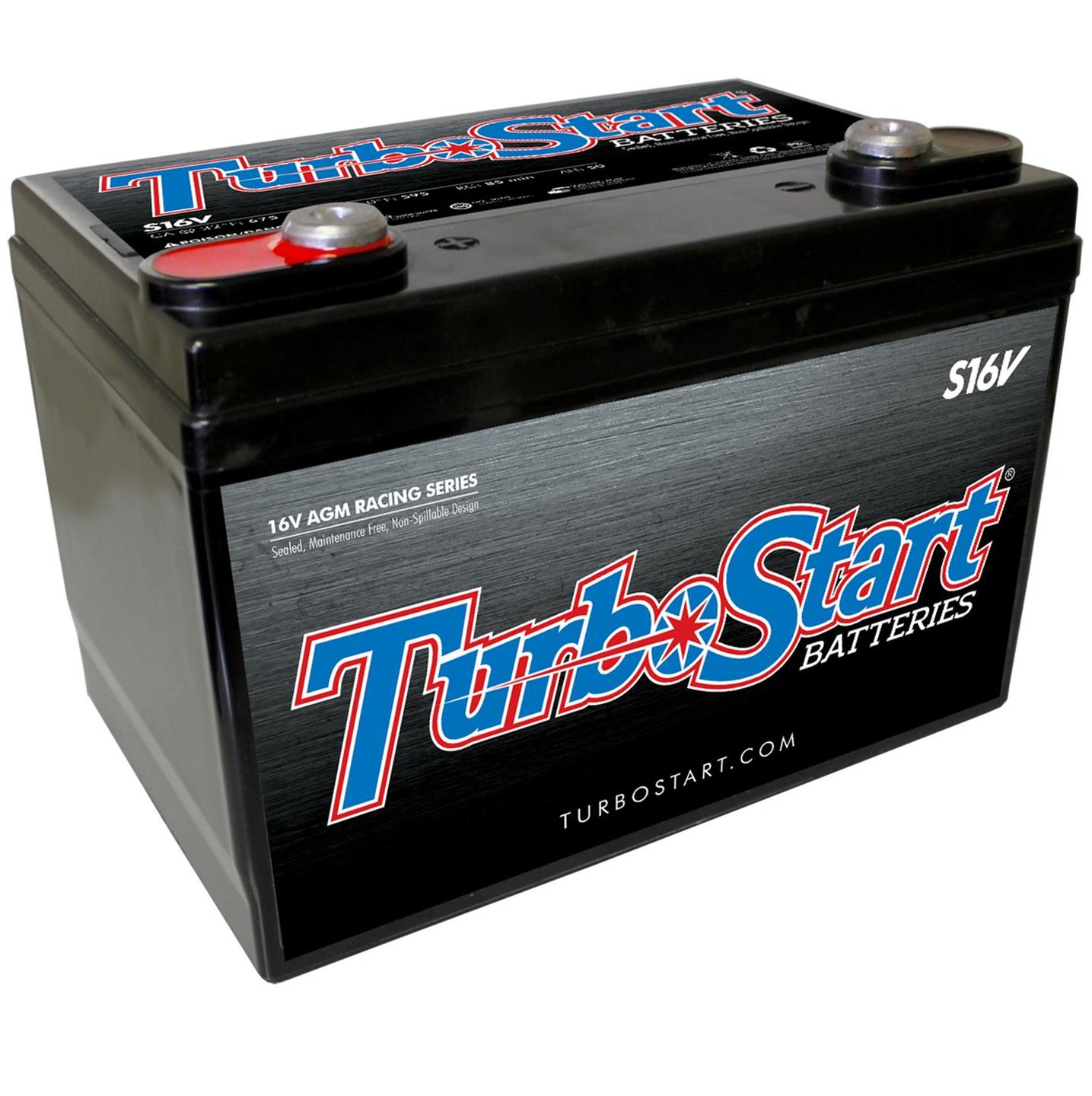 TurboStart S16V 16V AGM racing battery for drag racing, circle track, and high-performance automotive applications